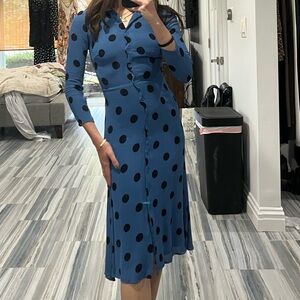 Reformation Blue and black polka dotted dress